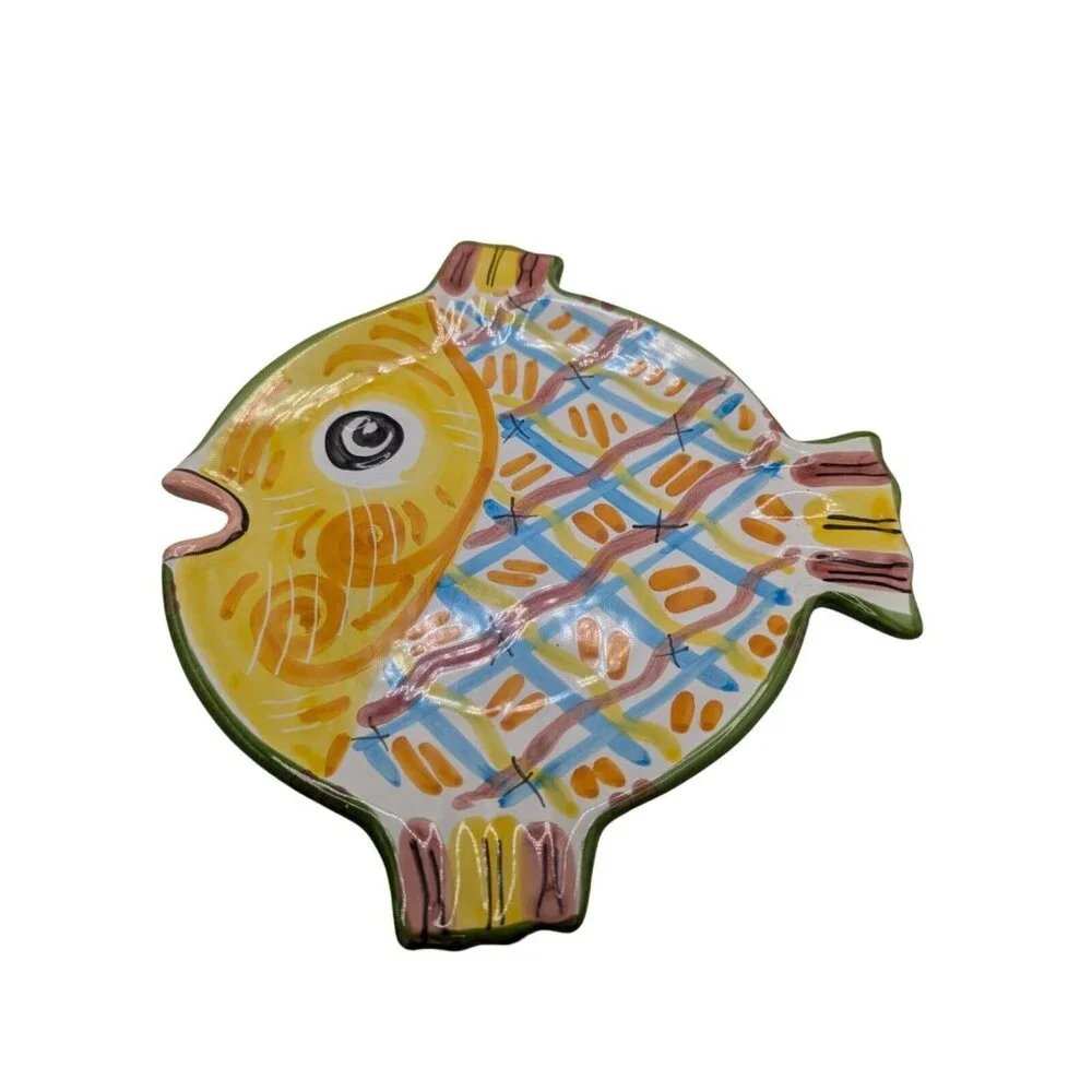 Vintage Fish Plate Ceramic- Hand Made in Italy for Petitti Garden Centers Yellow
